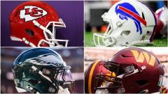 The four NFL helmets ahead of the Championship Games